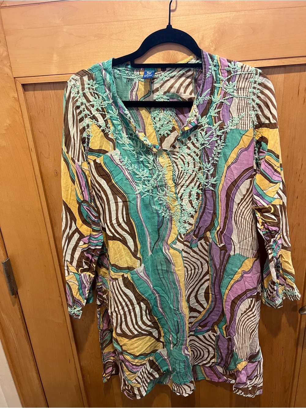 Raj Multicolor Boho Tunic in Teal, Purple, Yellow and Brown